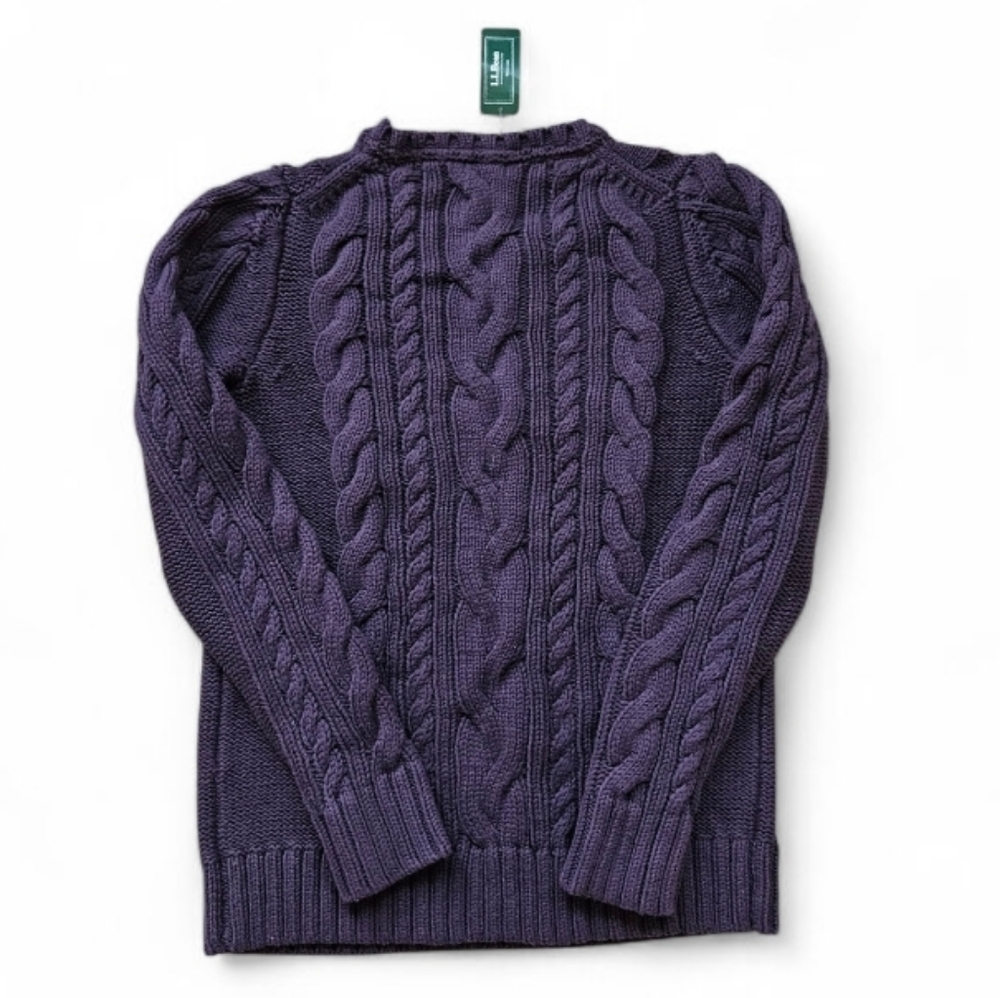 NFS L.L. Bean Double L Cable Knit Crewneck Sweater Deep Purple Womens Medium - Picture 5 of 8